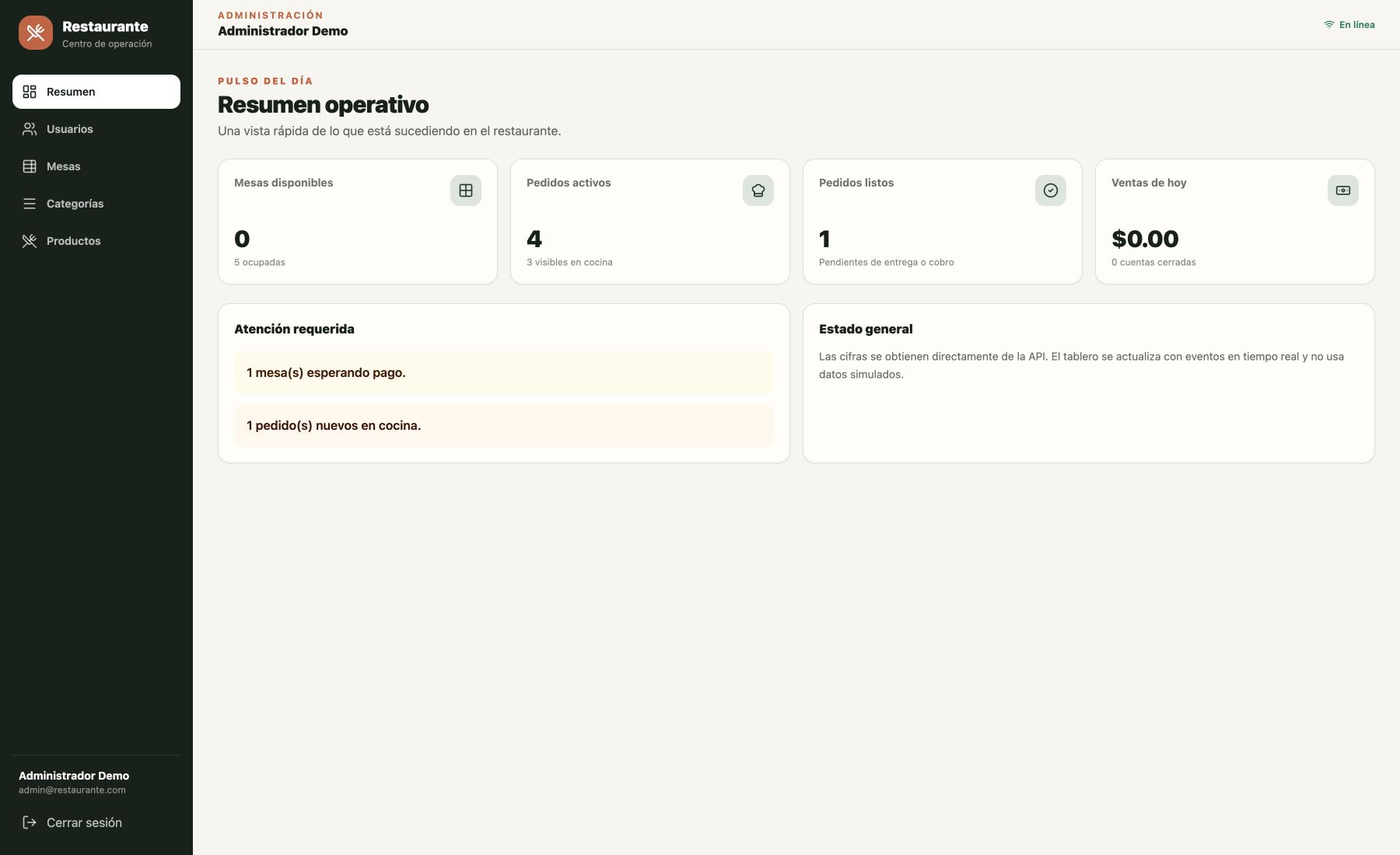 Captura de Sistema para restaurante